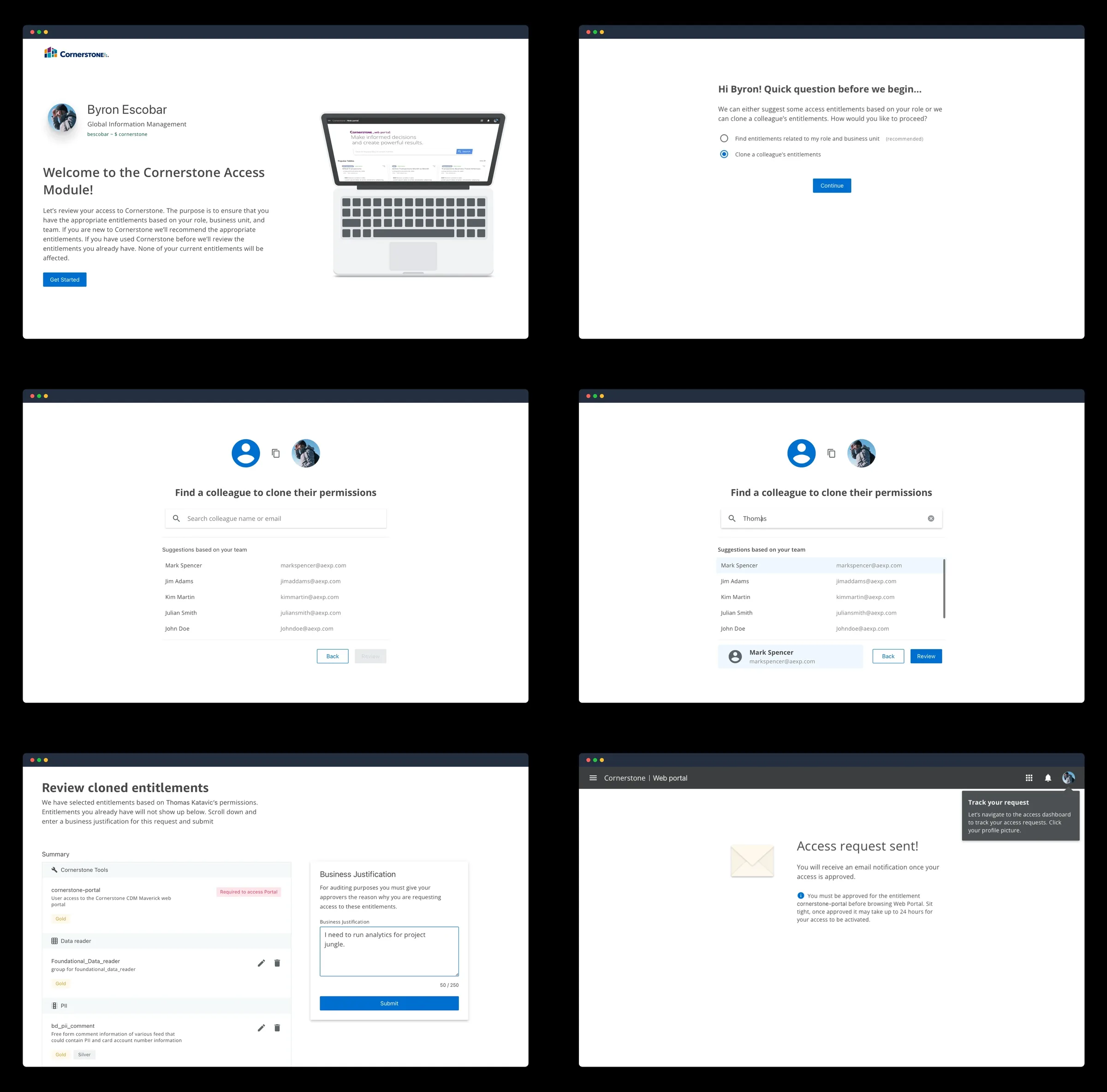 Clone entitlements: copy a colleague's vetted access set and submit it as one request