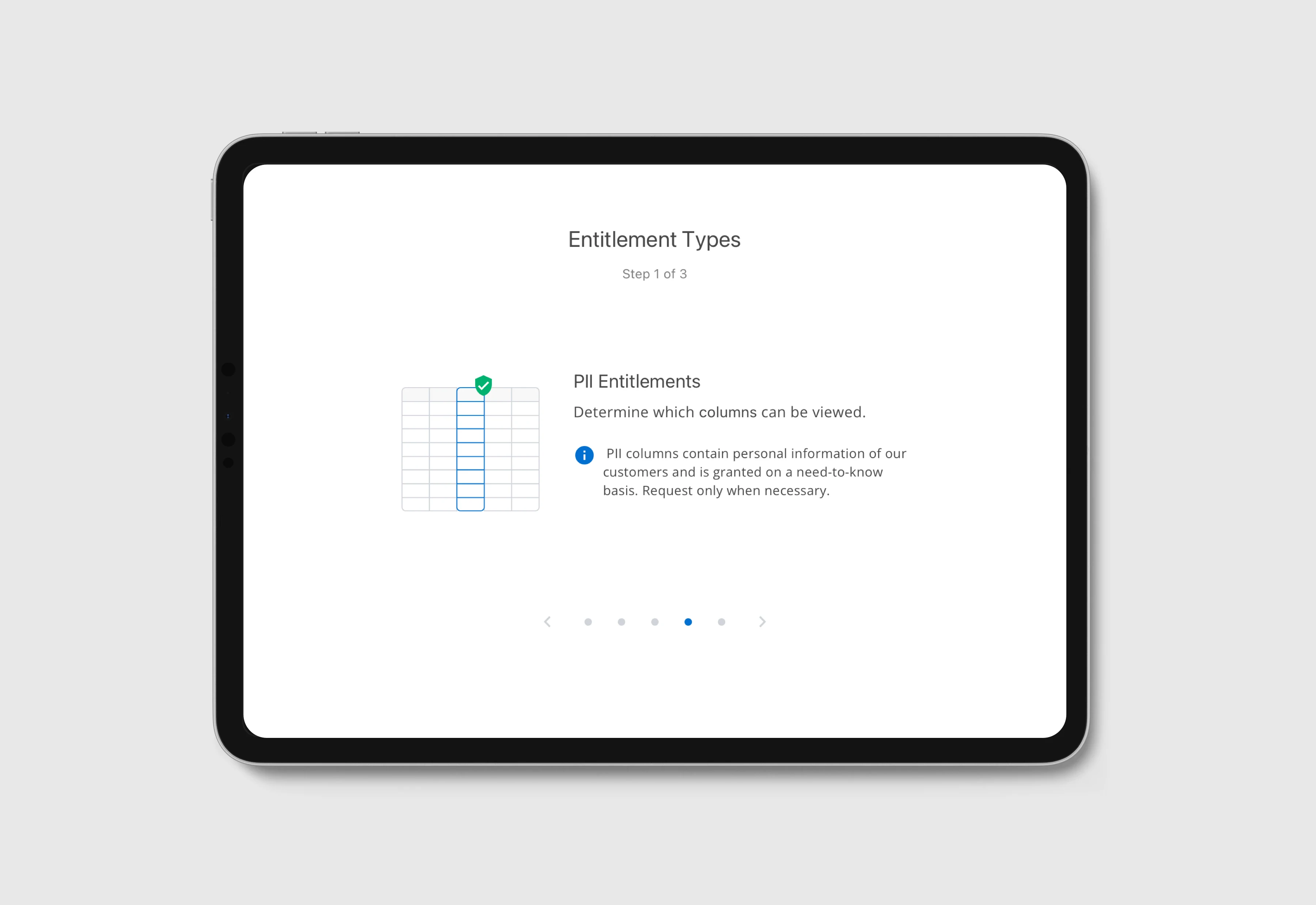 Onboarding screen of the data access portal in Cornerstone, on a tablet
